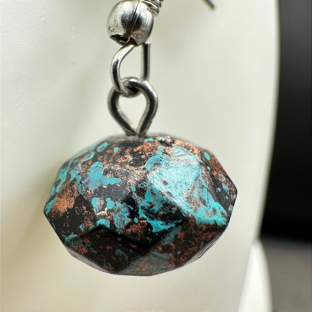 Vintage Y2K Turquoise Patina Rustic Metal Dangle Earrings Boho Artisan